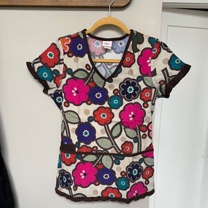 Floral V-Neck Scrub Top